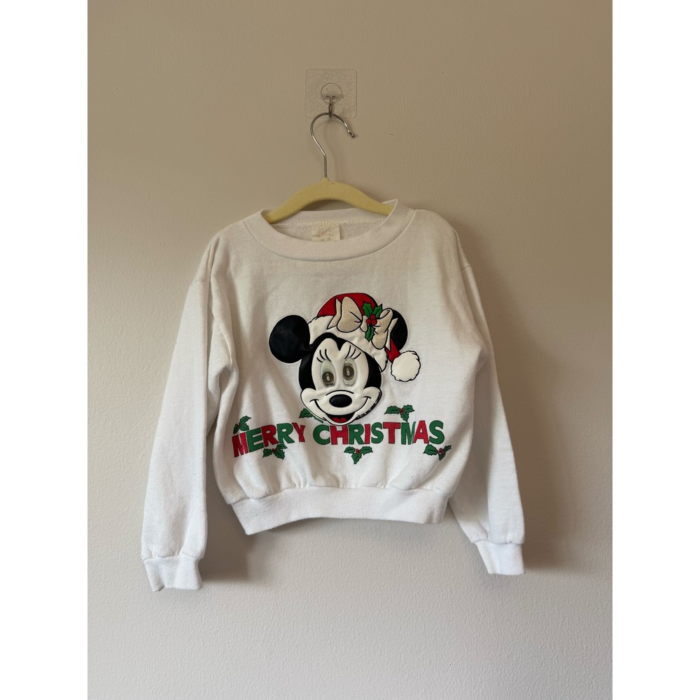 Vintage Disney Minnie Mouse Merry Christmas Sweatshirt Kids 5/6 White Pilgrim